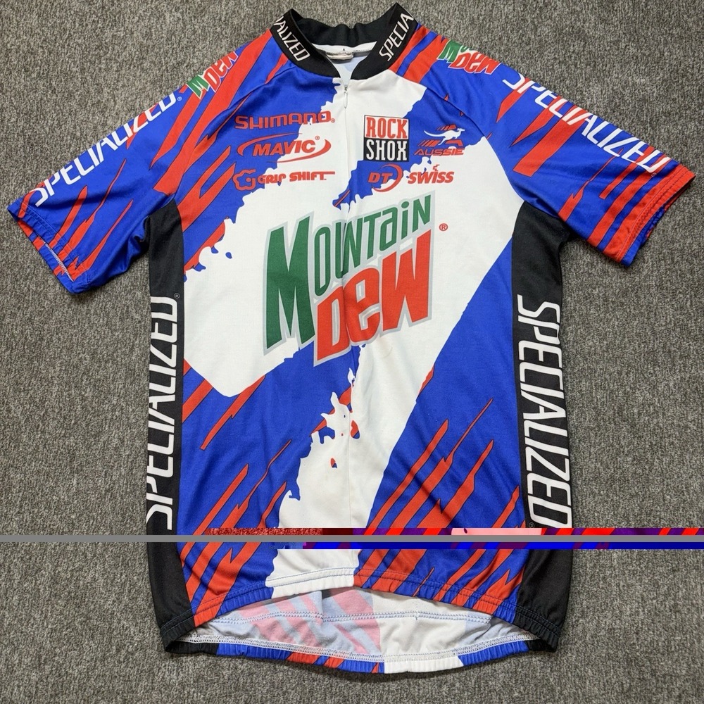 VTG Mountain Dew Cycling Mens L Jersey Specialized 1/2 Zip L 3-Pockets Aussie